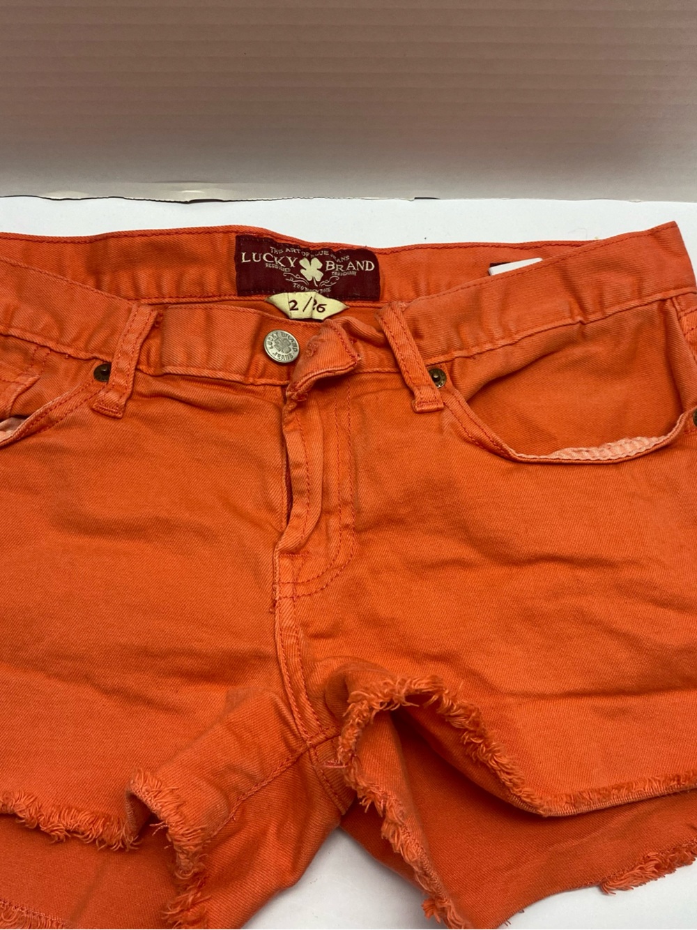 Lucky Brand Bright Orange Frayed Denim Cutoff Shorts
